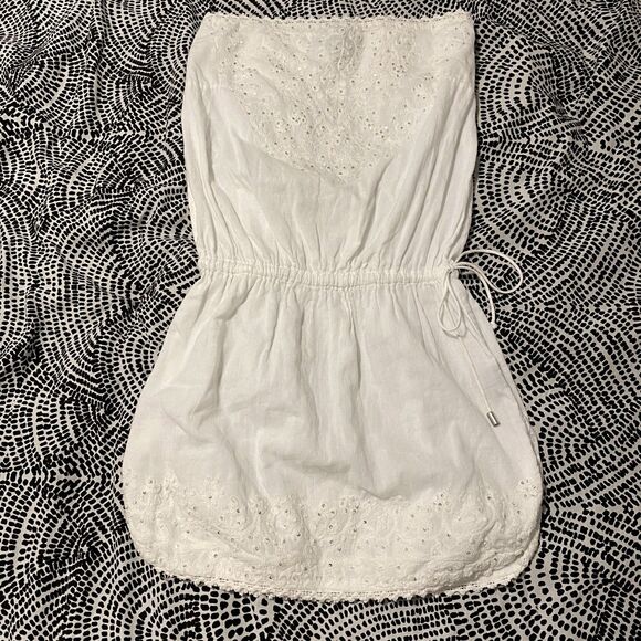 Cynthis Rowley Size Small White Eyelet Beachy Coastal Cinch Waist Tube Top Mini - Picture 1 of 8